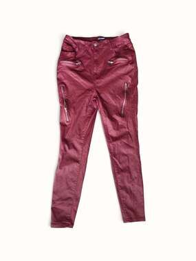 Fashion Nova Caliente Skinny Pant Wine Red Waxed Biker Jeans Size 1X